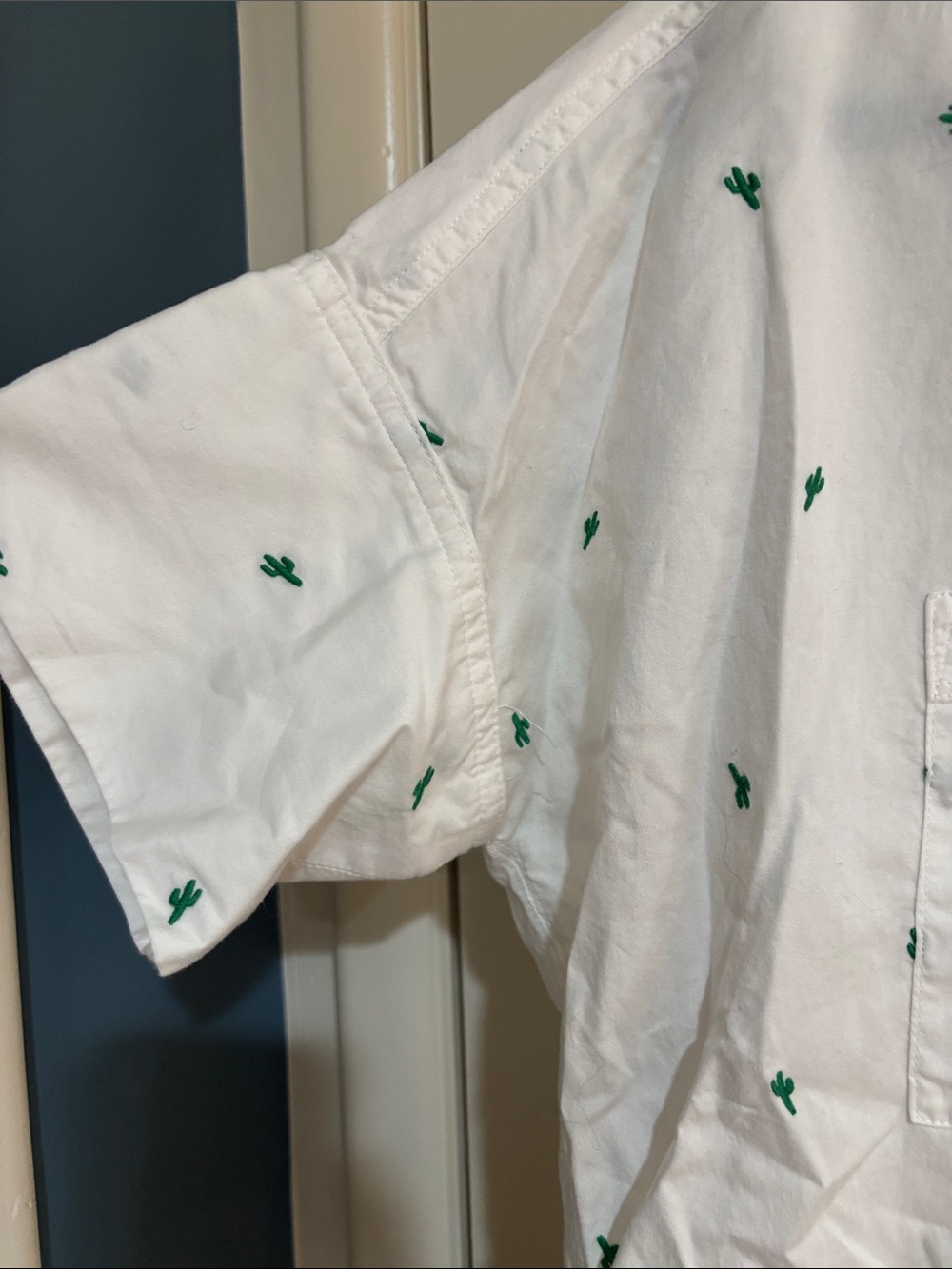 Madewell White Short-Sleeve Button-Down Shirt with Green Cactus Embroidery - Picture 4 of 4